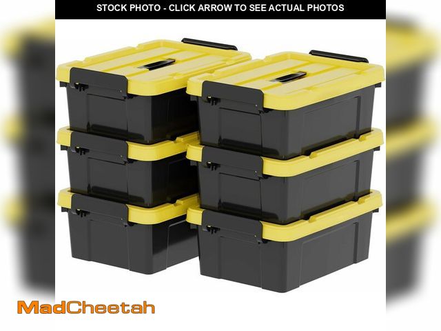 Lot 74-12632877 - Cetomo Plastic Storage Bin Box Container Stackable with Lid and Secure Latching Buckles, Black, 16Qt...