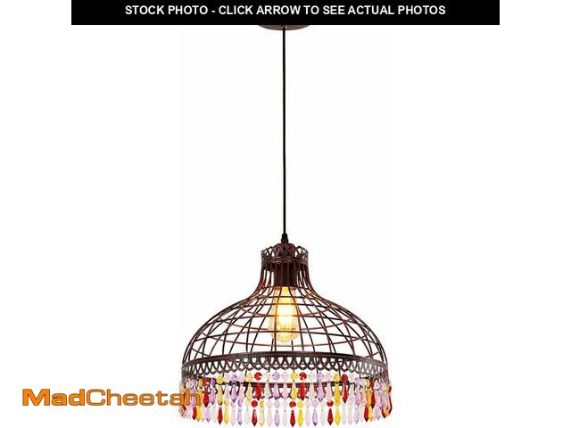 Lot 74-14251373 - YHANFENGCY 16-inch Wrought Iron Tiffany-Style Chandelier, Industrial Retro Wine-red Wrought Iron Lig...