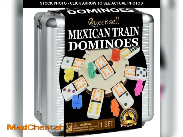 Lot 74-12441376 - Queensell Mexican Train Dominoes Set with Wooden Hub, Domino Tile Board Games - Double 12 Dominos Se...