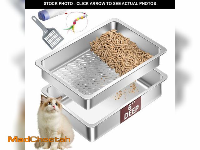 Lot 74-14481153 - Stainless Steel Sifting Small Cat Litter Box for Pine Pellets, Metal Kitten Litter Box Sifter Pan wi...