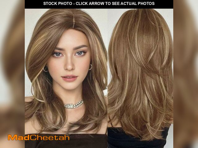 Lot 74-13548910 - Swiking Brown Shoulder Length Wigs for Women Side Part Mix Blonde Synthetic Hair Wig Natural Layered...