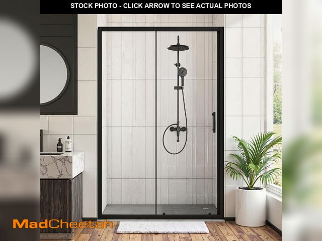 Lot 74-12134663 - Osparple Shower Door Modern Single Sliding Shower Door 46.5-48" W x 72" H Semi-Frameless Shower Glas...