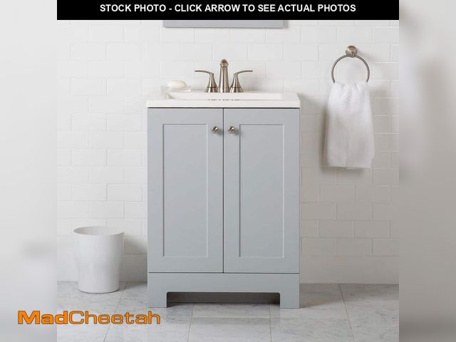 Lot 74-12851534 - (MISSING ONE KNOB) Glacier Bay 25 in. Single Sink Pearl Gray Bath Vanity with White Cultured Marble ...