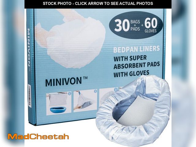 Lot 74-13952370 - MINIVON Bedpan Liners with Super Absorbent Pads - Value Pack 30 Count - Bed pan Bag Disposable Pulli...
