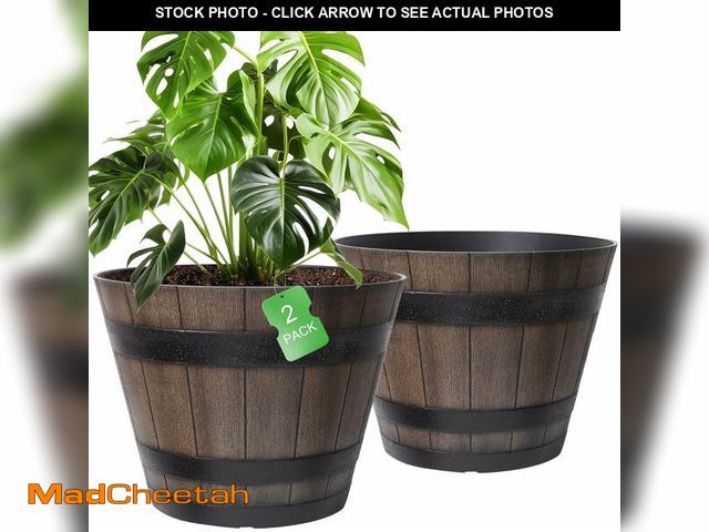 Lot 74-13710818 - WEICHENGXING Large Plant Pots, 22.25 Inch 2 Pack Plastic Whiskey Barrel Planters, Big Flower Pots Wi...