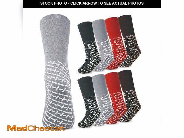 Lot 74-14339556 - Simlakey 8 Pair Extra Width Hospital Sock for Men with Grip, Winter Non Slip Warm for Diabetic Patie...