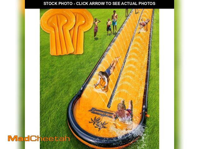 Lot 74-14472215 - 32ft Slip Water and Slide for Kids Adults, Extra Long Backyard Water Slide with Pool and 2 Inflatabl...