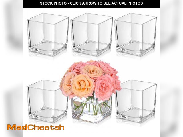 Lot 74-12438094 - KEYWING 6 Pack Square Glass Vase 4" x 4" x 4", Clear Flower Vases for Centerpieces, Square Glass Cub...