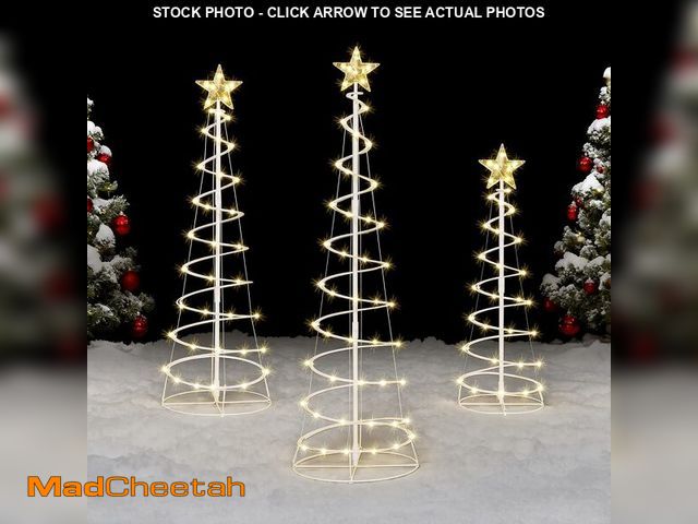 Lot 74-13709884 - JOIEDOMI 3 Pack Spiral Christmas Tree Lights, 218 LED Outdoor Lighted Tree with Star Topper &amp; St...