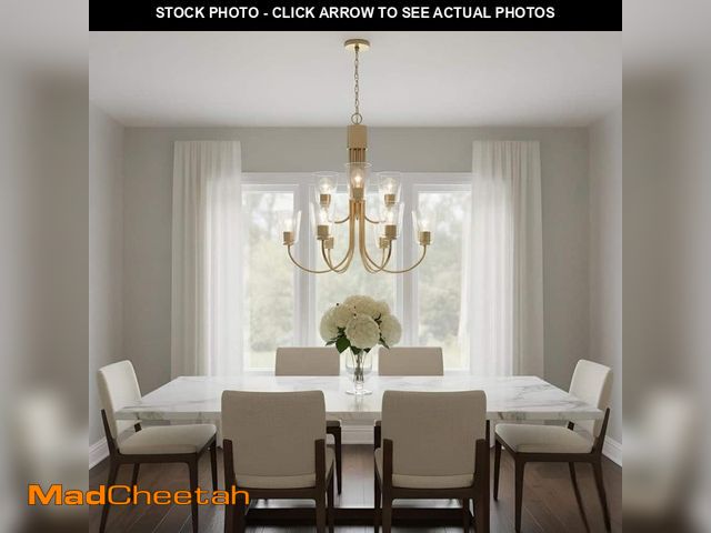 Lot 74-14275362 - Generation Lighting Miles 9-Light Satin Brass with Clear Glass Shades Transitional Dimmable Chandeli...