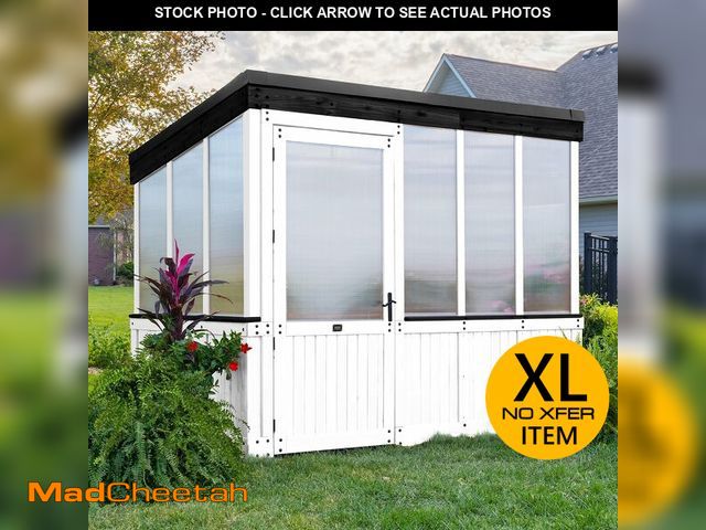 Lot 74-14139665 - Backyard Discovery Willow 9' x 6' White Cedar Wood and Polycarbonate Walk-in Greenhouse Kit with Exh...