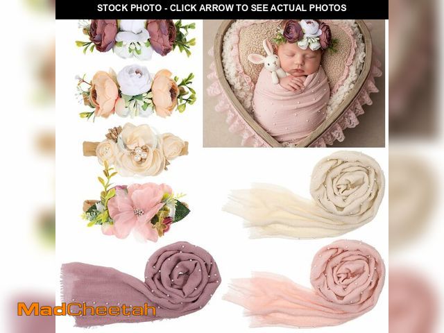 Lot 74-14293979 - 7 Pcs Baby Photoshoot Props Wrap Kit 3 Pieces Newborn Photography Props 4 Pieces Baby Flower Headban...
