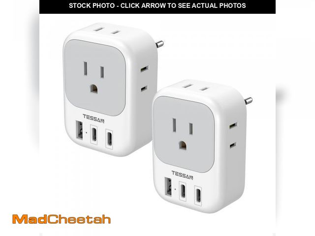 Lot 74-12046983 - 2 Pack European Travel Plug Adapter, TESSAN US to Europe Plug Adapter with 4 Electrical Outlets 3 US...