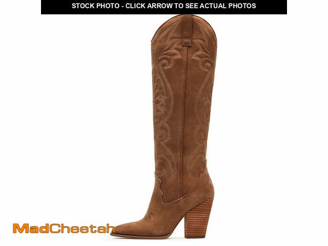 Lot 74-13576199 - VOMIRA Knee High Cowboy Boots - Suede Women's Pointed Toe Chunky High Heels Pull-on Embroidered West...