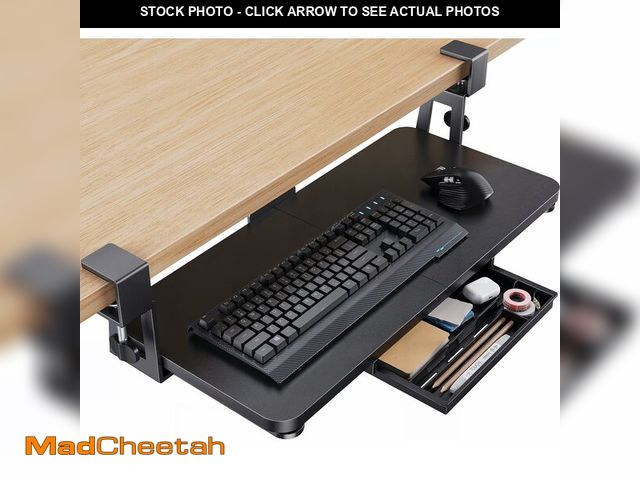 Lot 74-12454672 - HUANUO Large Under Desk Keyboard Tray with Sturdy C-Clamp Mount, 26 (30.16" Including Clamps) x 12 i...