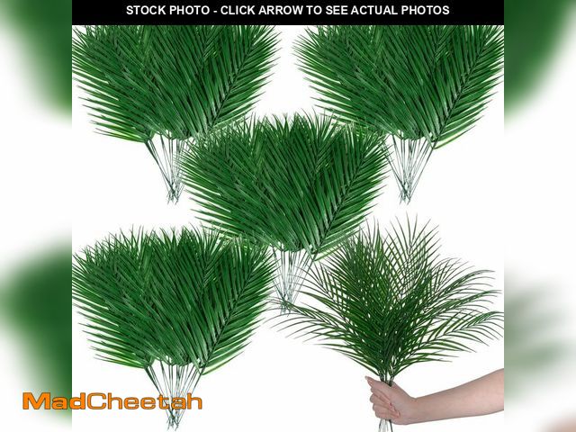 Lot 74-14341743 - XONOR Artificial Palm Leaves, Fake Tropical Leaves, Faux Palm Leaf with Stem for Jungle Hawaiian Din...