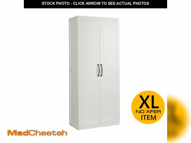 Lot 74-12784965 - (MISSING HARDWARE) Sauder HomePlus Farmhouse Multipurpose Storage Cabinet Tall Pantry with Adjustabl...