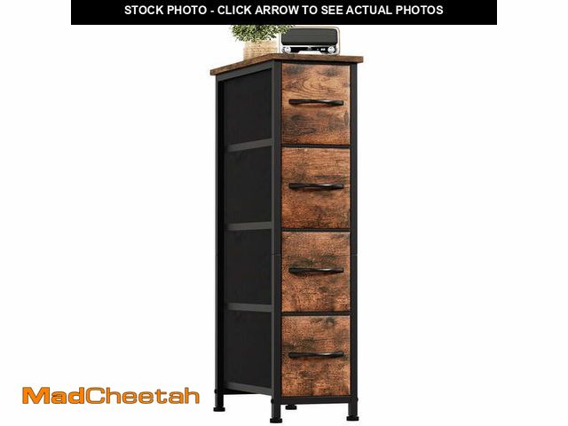 Lot 74-12764753 - Eunos Narrow Dresser with 4 Slim Drawers for Bathroom Storage Cabinet Hallway, Wood Grain Print - UN...