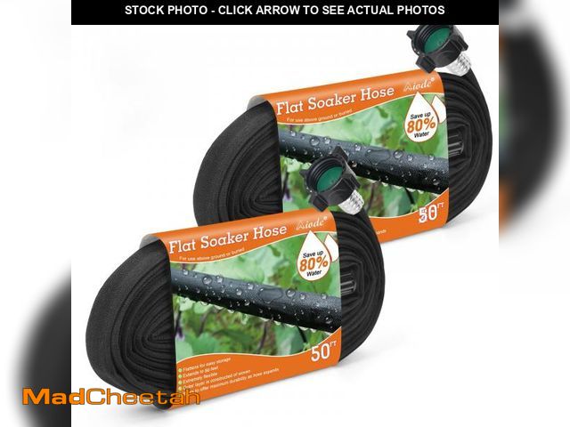Lot 74-12303064 - AIODE Flat Soaker Hose 100FT(50FT 2Pack) for Garden Beds Drip Hose Heavy Duty Save 80% Water for Veg...