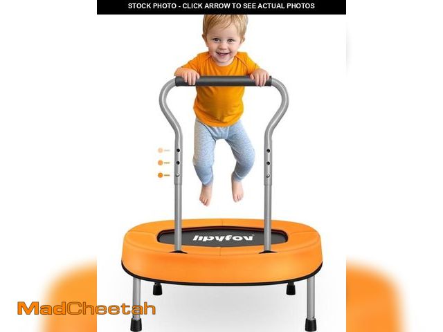 Lot 74-12490462 - Hpyfov 28in Mini Foldable Trampoline for Kids, Adjustable Handrail, 220LBS, Enclosure Net for Age 1+...
