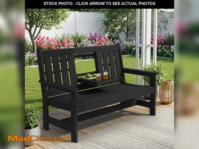 Lot 74-13700153 - SERWALL Outdoor Bench for 3-Person with Cup Holder, 58" All-Weather HDPE Patio Bench Supports 660 lb...