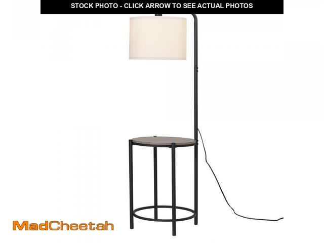 Lot 74-12405953 - Mainstays 54-inch Mid-Century Style Floor Lamp, with Faux Wood Finished Table - UNUSED
