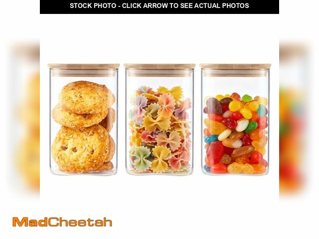 Lot 74-14422433 - 3-Pack Square Glass Containers with Bamboo Lids, 32 fl oz Glass Jars - UNUSED