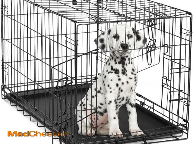 Lot 74-12403753 - DUMOS Dog Crate, 30 Inch Medium Double Door Dog Cage with Divider Panel and Plastic Leak-Proof Pan T...
