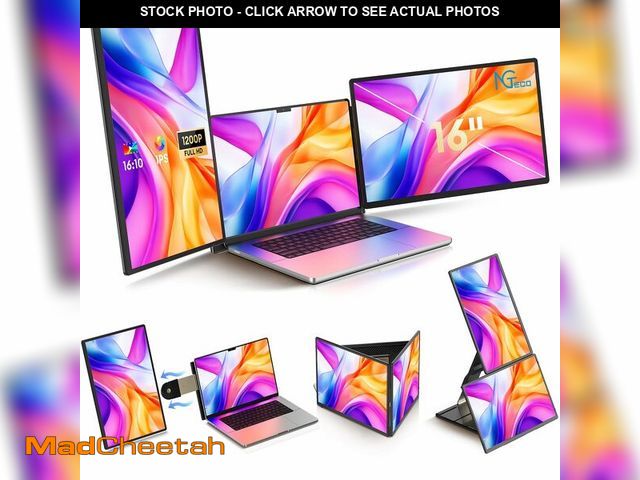 Lot 74-13203499 - NGTeco 16" Laptop Triple Screen Extender, 1200P IPS Portable Monitor for Laptops 13-17", with Type-C...