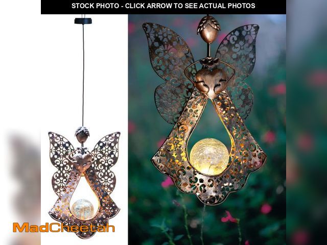 Lot 74-12307225 - GOODME Hanging Solar Lights Outdoor Waterproof LED Solar Lantern Metal Angel Memorial Gift with Crac...