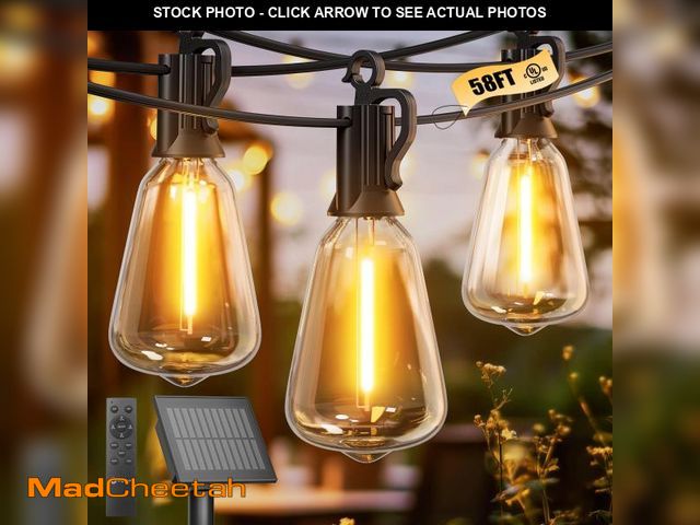 Lot 74-12048125 - Brightown Outdoor Solar String Lights Waterproof 58FT with 25 Shatterproof ST38 LED Bulbs, 2700K Sol...
