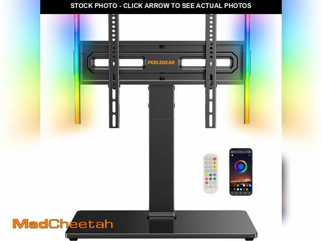 Lot 74-12880493 - Perlegear Universal Swivel TV Stand with LED Lights for 32Ã¢â¬â70 inch TVs, Height Adjustable Tab...