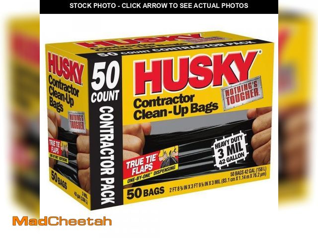 Lot 74-12143059 - 42 Gal Trash Bags, 2 Ft 8 3/4 in X 3 Ft 9 1/8, Heavy-Duty Contractor, 3 Mil, Black, 50 PK - UNUSED