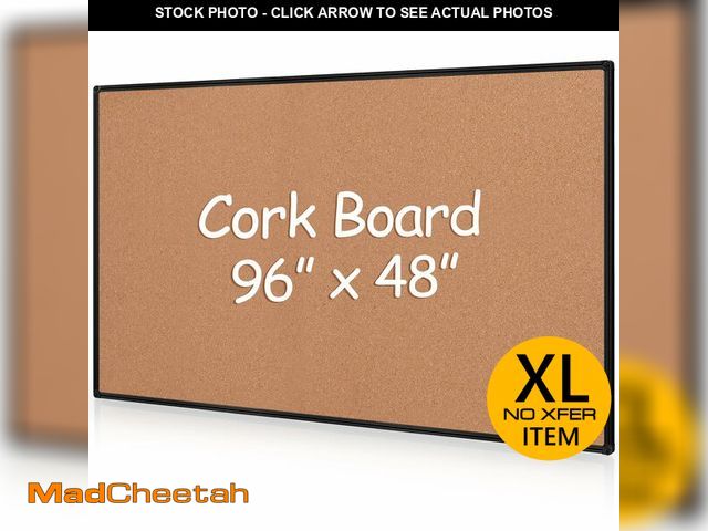 Lot 74-12898364 - (SOME DAMAGE) Board2by Extra Large Cork Bulletin Board 96" X 48", Black Aluminum Framed 8'x4' Corkbo...