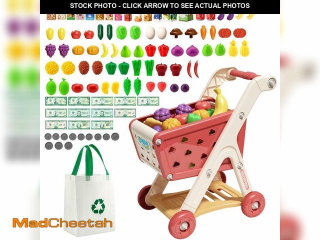 Lot 74-12713452 - Jovow 102pcs Kids Shopping Cart Trolley Play Set with Pretend Food and Accessories,Perfect for Ages ...