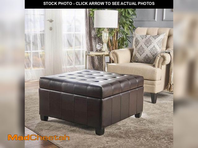 Lot 74-13037379 - CHRISTOPHER KNIGHT HOME Brown Faux Leather Square Tufted Accent Medium Ottoman with Storage - UNUSED