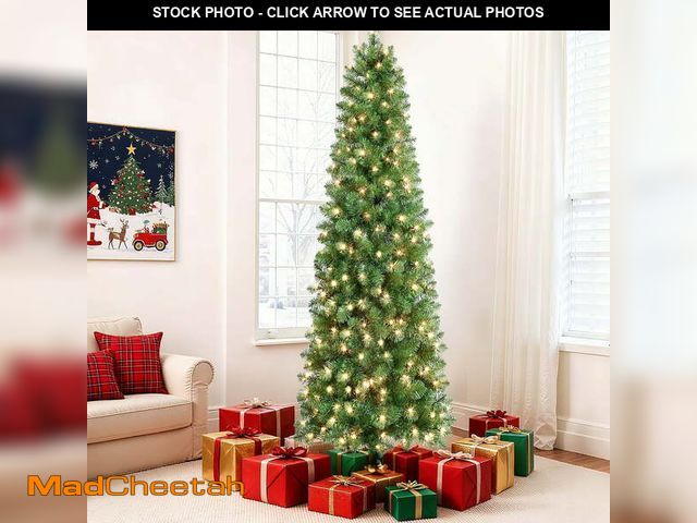 Lot 74-12801074 - Alupssuc 6.5ft Prelit Artificial Slim Pencil Christmas Tree w/ Warm White Lights, Full Branch Tips, ...