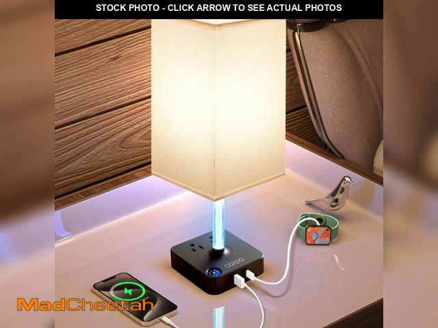 Lot 74-12214643 - COZOO 3 Way Dimmable Touch Bedside Table Lamp with 2 USB Charging Ports 2 Outlets Power Strip,Black ...