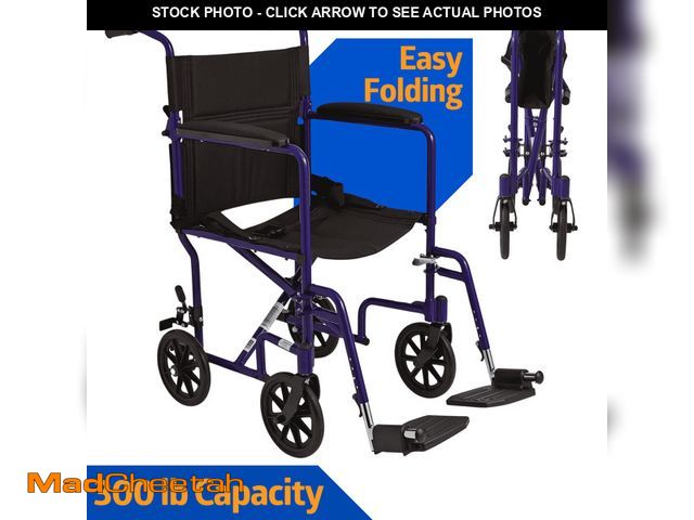 Lot 74-12635565 - Medline Transport Wheelchair with Permanent Full-Length Arms, Swing-Away Footrests, Lightweight, 300...