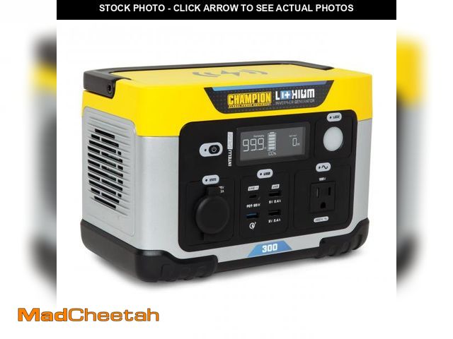 Lot 74-12255723 - Champion Power Equipment 201188 285-Wh Power Station 600/300-Watt Portable Lithium-Ion Battery Solar...