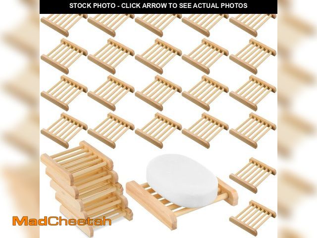 Lot 74-13712009 - Amyhill 50 Pcs Bamboo Wood Soap Dish Bulk Bathroom Wooden Soap Holder Savers Self Draining Dishes Ha...
