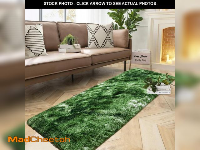 Lot 74-12305855 - DweIke Fluffy Dark Green Runner Rugs for Bedroom, 2x6 Feet Soft Plush Long Moss Runners for Girls Bo...