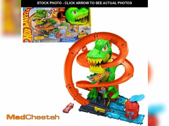 Lot 74-14287162 - Hot Wheels City T-Rex Blaze Battle Playset &amp; 1:64 Scale Die-Cast Car, Dinosaur Nemesis - UNUSED