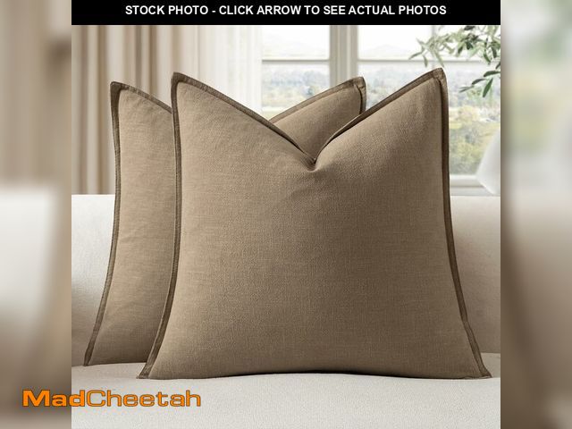 Lot 74-14333614 - EMEMA Decorative Linen Throw Pillow Covers 26x26 Inch Curry Boho Farmhouse Neutral Couch Throw Pillo...