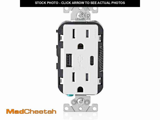 Lot 74-12676174 - Leviton 15 Amp Decora Type A and C USB Charger Tamper-Resistant Outlet, White T5633-BW - UNUSED