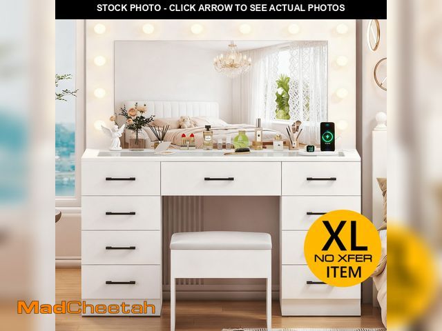 Lot 74-13055673 - (SOME DAMAGE TO BOTTOM DRAWER) Ktaxon Large Makeup Vanity, Get Ready with Me GRWM Vanity Table Set w...