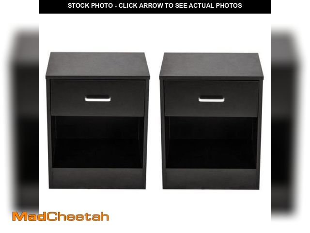 Lot 74-12421155 - Zimtown Set of 2 Nightstand End Beside Table 1 Drawer Storage Organizer Room Furniture Black - UNUSE...
