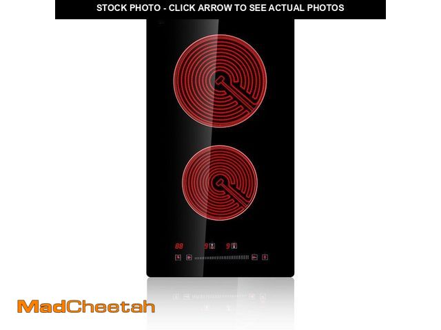 Lot 74-13039537 - SKYSHALO Built in Electric Stove Top, 20 in. L x 11.6 in. W 2 Burners, 110-Volt Glass Radiant Cookto...