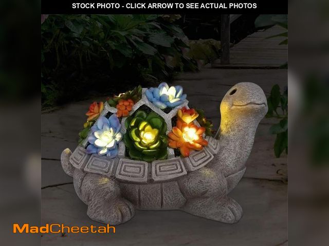 Lot 74-11554112 - Nacome Solar Garden Outdoor Statues Turtle with Succulent and 7 LED Lights - Lawn Decor Tortoise Sta...