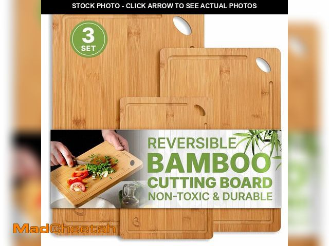 Lot 74-13550380 - Wood Cutting Boards Set of 3 Ã¢â¬â Non-Toxic Bamboo Chopping Boards for Kitchen with Deep Juice G...